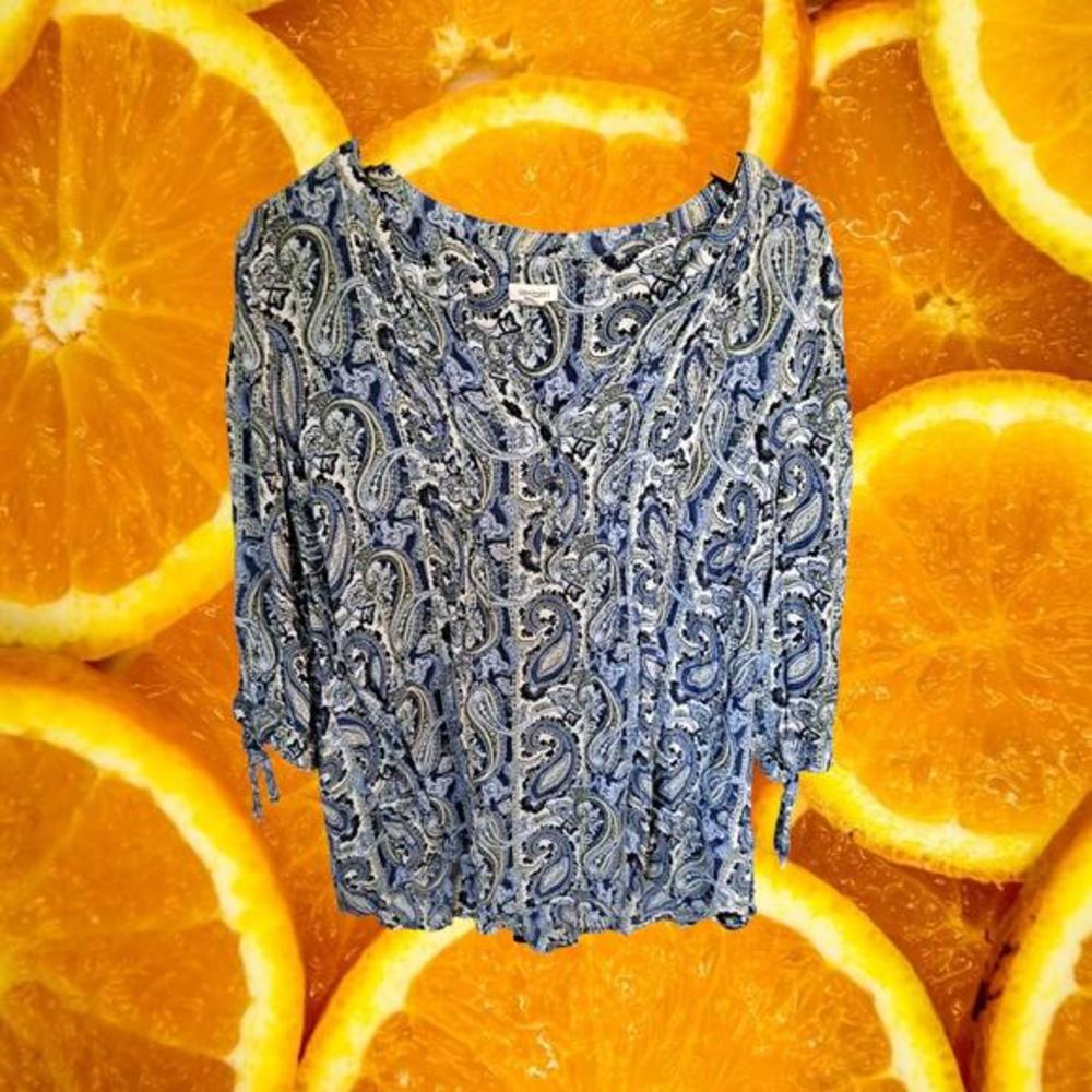 Westport Paisley Blue, White and‎ Black Blouse Size 3XL